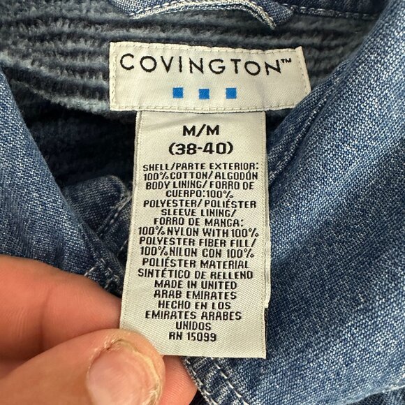 Covington Mens Medium Denim Button Up Shirt Fleece Lined Long Sleeve Made In UAE - Picture 3 of 5